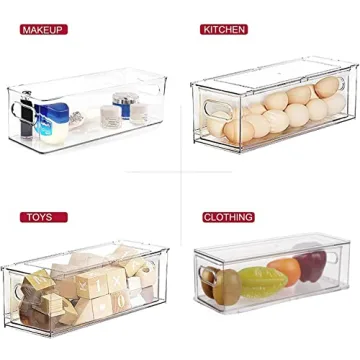 Stackable Fridge Organizer Bins with Pull-out Drawer - Clear Plastic