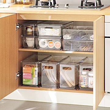 Stackable Fridge Organizer Bins with Pull-out Drawer - Clear Plastic
