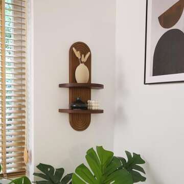GRID FORTE Modern Wall Shelf with Arched Wood Design Mid-Century Double Floating Rainbow Shelves for...