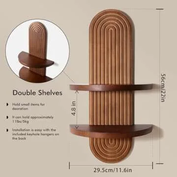 GRID FORTE Modern Wall Shelf with Arched Wood Design Mid-Century Double Floating Rainbow Shelves for Indoor Decoration Holding Planter Ornaments, 22 x 11.6 Inch (Walnut)