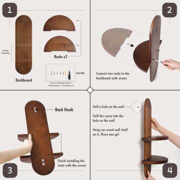 GRID FORTE Modern Wall Shelf with Arched Wood Design Mid-Century Double Floating Rainbow Shelves for Indoor Decoration Holding Planter Ornaments, 22 x 11.6 Inch (Walnut)