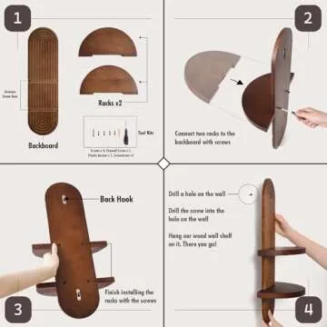 GRID FORTE Modern Wall Shelf with Arched Wood Design Mid-Century Double Floating Rainbow Shelves for Indoor Decoration Holding Planter Ornaments, 22 x 11.6 Inch (Walnut)