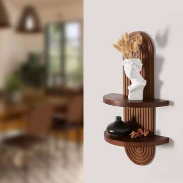 GRID FORTE Modern Wall Shelf with Arched Wood Design Mid-Century Double Floating Rainbow Shelves for Indoor Decoration Holding Planter Ornaments, 22 x 11.6 Inch (Walnut)