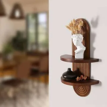 GRID FORTE Modern Wall Shelf with Arched Wood Design Mid-Century Double Floating Rainbow Shelves for Indoor Decoration Holding Planter Ornaments, 22 x 11.6 Inch (Walnut)