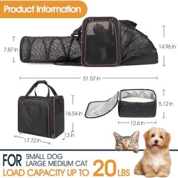 Cat Travel Carrier with Litter Box – Expandable, Portable Pet Carrier for Large Cats 20 lbs