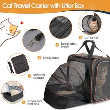 Cat Travel Carrier with Litter Box for Cats 20 lbs