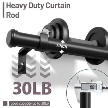 Zeerobee Curtain Rods for Windows 66 to 120, 1 Inch Black Heavy Duty Adjustable Drapery Rods, Modern Indoor/Outdoor Curtain Pole for Bedroom, Living Room, Patio, Farmhouse, 32"-120"