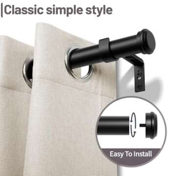 Zeerobee Curtain Rods for Windows 66 to 120, 1 Inch Black Heavy Duty Adjustable Drapery Rods, Modern Indoor/Outdoor Curtain Pole for Bedroom, Living Room, Patio, Farmhouse, 32"-120"