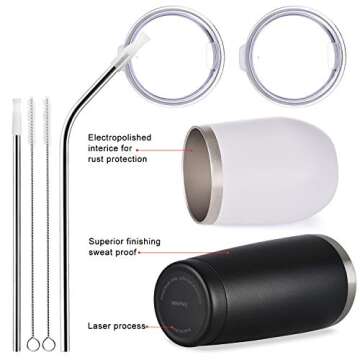 Wedding Anniversary for Couple Friend Lovers Cups Stainless Steel Wine Tumbler Travel Mug with Straw and Lid,2 Pack