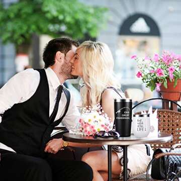 Wedding Anniversary for Couple Friend Lovers Cups Stainless Steel Wine Tumbler Travel Mug with Straw and Lid,2 Pack