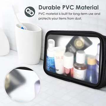 ProCase TSA Approved Travel Toiletry Bag Pouch, Matte Clear Travel Organizer Airport Carry-On Checkpoint Airline Compliant Storage Bag for Toiletries Liquids Creams and Cosmetics -Black