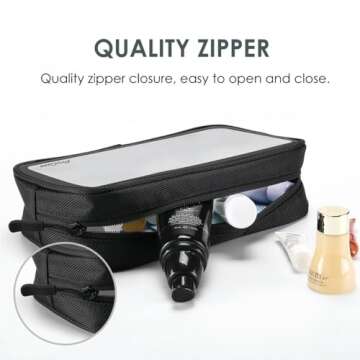 ProCase TSA Approved Travel Toiletry Bag Pouch, Matte Clear Travel Organizer Airport Carry-On Checkpoint Airline Compliant Storage Bag for Toiletries Liquids Creams and Cosmetics -Black