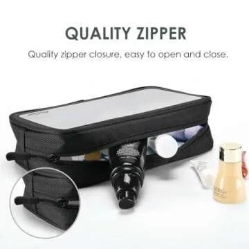 ProCase TSA Approved Travel Toiletry Bag Pouch, Matte Clear Travel Organizer Airport Carry-On Checkpoint Airline Compliant Storage Bag for Toiletries Liquids Creams and Cosmetics -Black