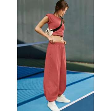 LAMISSCHE Womens Loungewear Set 2 Piece Outfits Sets Cropped Tops and Wide Leg Pants with Pockets Tracksuit(Coral,S)