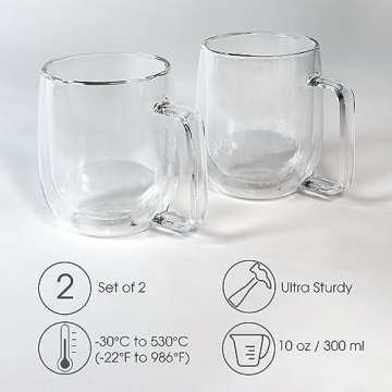 Brod Taylor Insulated Glass Coffee Tea Mugs Set of 2