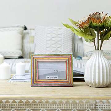 NIKKY HOME Wooden Photo Picture Frame 4x6 Boho Style Mango Wood for Tabletop Display, Colorful
