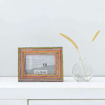 NIKKY HOME Wooden Photo Picture Frame 4x6 Boho Style Mango Wood for Tabletop Display, Colorful
