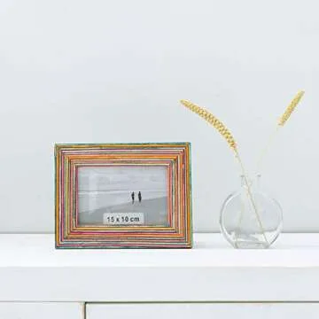 NIKKY HOME Wooden Photo Picture Frame 4x6 Boho Style Mango Wood for Tabletop Display, Colorful