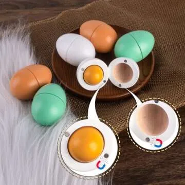 WHOHOLL Wooden Easter Play Eggs Toy, Play Food Sets for Kids Kitchen, Durable Wood Eggs with Magnetic Separable Yolk, Pretend Play Kitchen Toy Food for Toddlers Boys Girls Gifts