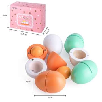 WHOHOLL Wooden Easter Play Eggs Toy, Play Food Sets for Kids Kitchen, Durable Wood Eggs with Magnetic Separable Yolk, Pretend Play Kitchen Toy Food for Toddlers Boys Girls Gifts