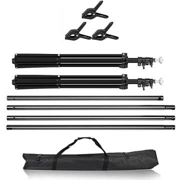 Kshioe Backdrop Support Stand 6.4x10FT Photo Backdrop Stand Adjustable Photography Studio Background Support System Kit with Carrying Bag and 3 Clamps for Photo Video Shooting, Wedding, Party