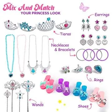 Smart Novelty Princess Dress Up Shoes & Accessories Set - Princess Role Play Dress Up & Pretend Play Set with Set of 4 Pair of Princess Shoes, Earrings, Necklace, Bracelet, Rings, Tiara, Princess Wand
