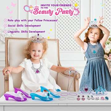 Smart Novelty Princess Dress Up Shoes & Accessories Set - Princess Role Play Dress Up & Pretend Play Set with Set of 4 Pair of Princess Shoes, Earrings, Necklace, Bracelet, Rings, Tiara, Princess Wand