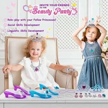 Smart Novelty Princess Dress Up Shoes & Accessories Set - Princess Role Play Dress Up & Pretend Play Set with Set of 4 Pair of Princess Shoes, Earrings, Necklace, Bracelet, Rings, Tiara, Princess Wand