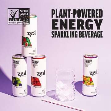 Zest Plant Powered Natural Energy Sparkling Drink - Variety-Pack - 150mg Caffeine + 100 mg L-Theanin...