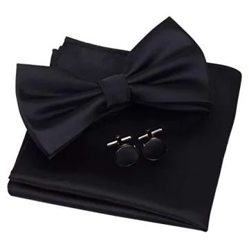 Elegant GUSLESON Mens Plain Color Black Bow Tie Set for Weddings