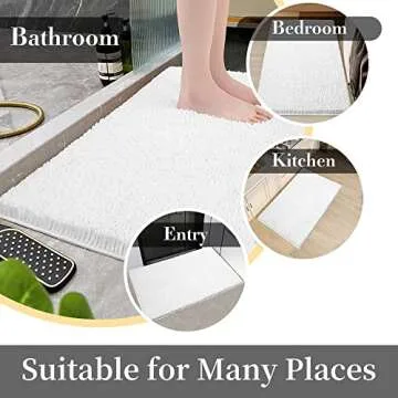 SONORO KATE Bathroom Rug,Non-Slip Bath Mat,Soft Cozy Shaggy Thick Bath Rugs for Bathroom,Plush Rugs for Bathtubs,Water Absorbent Rain Showers and Under The Sink (White, 17"×24")