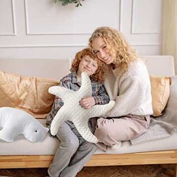 Marble Empire White Starfish Pillow Beach Themed Decorative Throw Pillows Soft Ocean Bedding Coastal Decor for Home Cute Star Shaped Stuffed Animal Plush for Small Couch Bed Bedroom Living Room