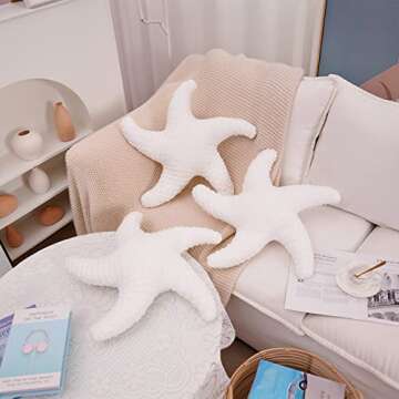 Marble Empire White Starfish Pillow Beach Themed Decorative Throw Pillows Soft Ocean Bedding Coastal Decor for Home Cute Star Shaped Stuffed Animal Plush for Small Couch Bed Bedroom Living Room