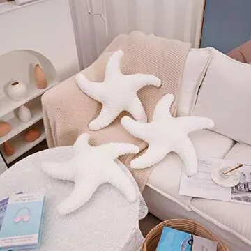 Marble Empire White Starfish Pillow Beach Themed Decorative Throw Pillows Soft Ocean Bedding Coastal Decor for Home Cute Star Shaped Stuffed Animal Plush for Small Couch Bed Bedroom Living Room