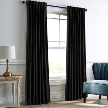 Dreaming Casa Darkening Black Velvet Curtains for Living Room Thermal Insulated Rod Pocket Back Tab ...