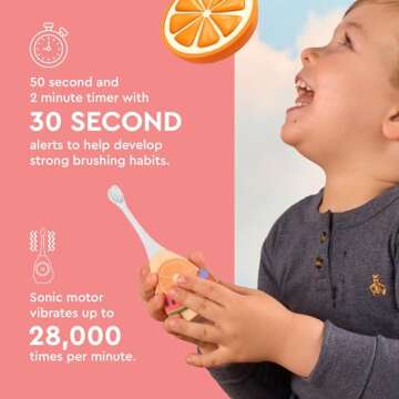 Boka Kids Sonic Electric Toothbrush w/ 2 Heads - Rechargeable Sonic Powered Toothbrush - Food Grade Silicone Bristles for Deep Cleaning - Dentist Recommended Oral Care - Charging Cord w/Micro USB