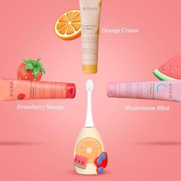 Boka Kids Sonic Electric Toothbrush w/ 2 Heads - Rechargeable Sonic Powered Toothbrush - Food Grade Silicone Bristles for Deep Cleaning - Dentist Recommended Oral Care - Charging Cord w/Micro USB