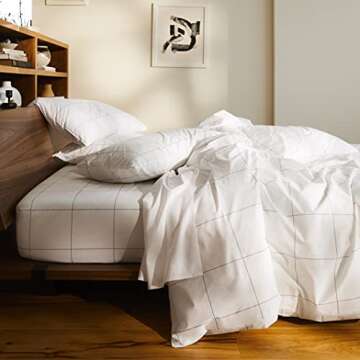 Brooklinen Luxury Sateen Duvet Cover - 100% Cotton, King/California King Size in Window Pane with Extra-Long Corner Ties and Button Closure - Best King/Cali King Duvet Covers