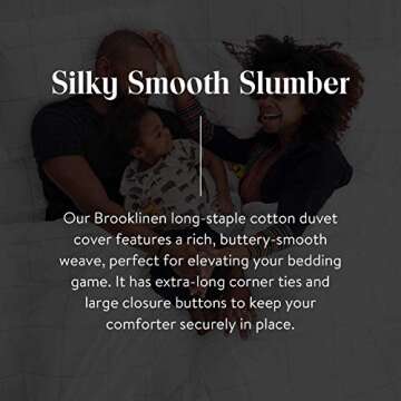 Brooklinen Luxury Sateen Duvet Cover - 100% Cotton, King/California King Size in Window Pane with Extra-Long Corner Ties and Button Closure - Best King/Cali King Duvet Covers