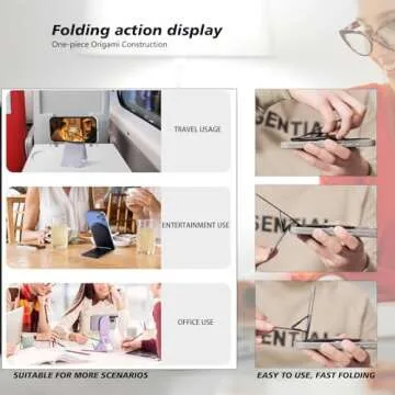 EWEMDAI Phone Stand, Magnetic Foldable Phone tripods Stain-Resistant Leather & Angle Adjustment, Multifuctional Strong Magnetic Phone Tripod for iPhone 16/15/14/13/12-(Purple)