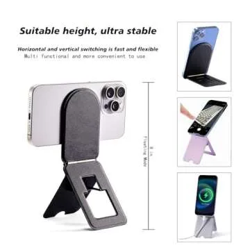 EWEMDAI Phone Stand, Magnetic Foldable Phone tripods Stain-Resistant Leather & Angle Adjustment, Multifuctional Strong Magnetic Phone Tripod for iPhone 16/15/14/13/12-(Purple)