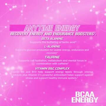 EVL BCAAs Amino Acids Powder - BCAA Energy Pre Workout Powder for Muscle Recovery Lean Growth and Endurance - Rehydrating Post Workout Recovery Drink with Natural Caffeine - Pink Starblast