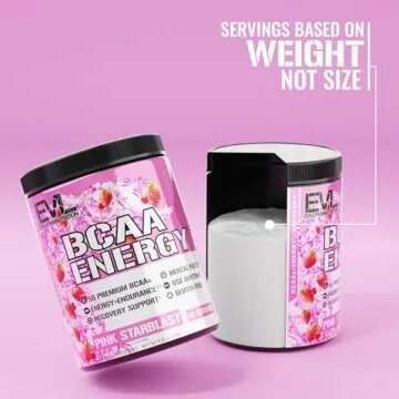 EVL BCAAs Amino Acids Powder - BCAA Energy Pre Workout Powder for Muscle Recovery Lean Growth and Endurance - Rehydrating Post Workout Recovery Drink with Natural Caffeine - Pink Starblast
