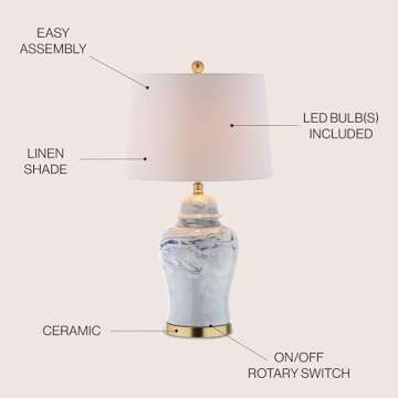 JONATHAN Y JYL3010A Wallace 26" Ceramic LED Table Lamp Traditional Transitional Bedside Desk Nightst...