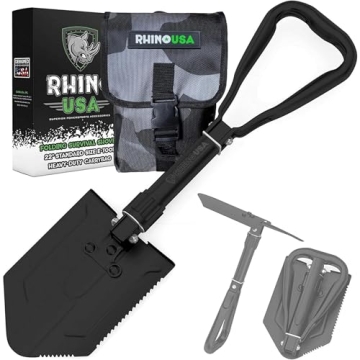 RHINO USA 3-in-1 Folding Survival Shovel with Pick - Heavy Duty & Versatile for Camping, Gardening, ...
