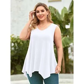 LARACE Plus Size Tank Tops for Women V Neck T Shirts Summer Sleeveless Tunic Tops Loose Fit Flowy Blouse(3X,White)