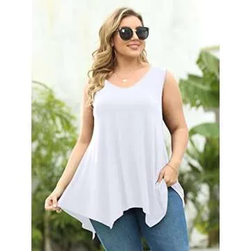 LARACE Plus Size Tank Tops for Women V Neck T Shirts Summer Sleeveless Tunic Tops Loose Fit Flowy Blouse(3X,White)