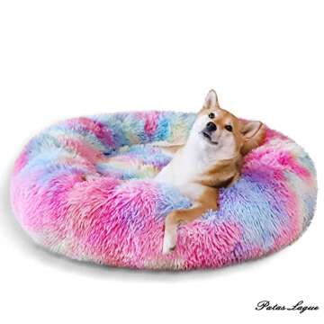 Patas Lague Calming Dog Bed for Small Dogs, Fluffy Soft Cozy Cat Bed, Faux Fur Anti-Anxiety Plush Wa...