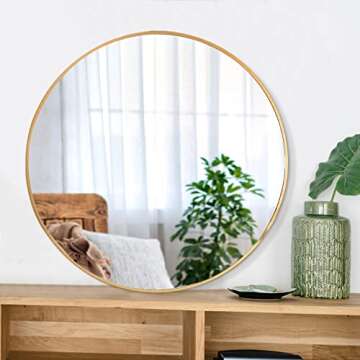 HUOVTR Round Mirror, Circle Mirror 16 Inch, Gold Round Wall Mirror Suitable for Bedroom, Vanity, Liv...