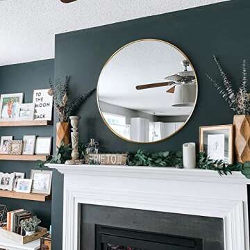 HUOVTR Round Mirror, Circle Mirror 16 Inch, Gold Round Wall Mirror Suitable for Bedroom, Vanity, Living Room, Bathroom, Entryway Wall Decor and More, Brushed Aluminum Frame Circle Mirrors for Wall